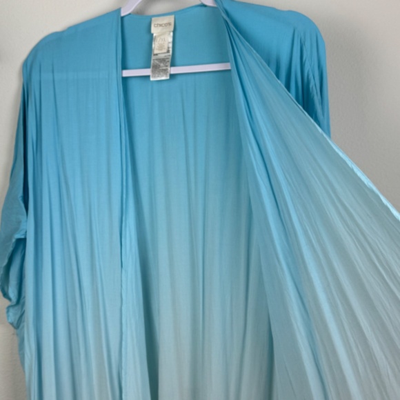 CHICO'S Dip Dye Ruana Aqua Ombre Lightweight Cover Lace Fringe / L-XL - Picture 9 of 14